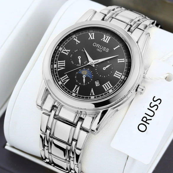 Men's Alloy Quartz Wrist Watch With Round Dial Business Style Waterproof Luminous