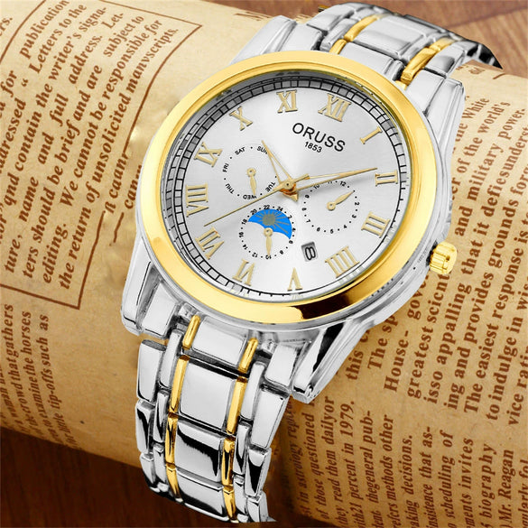 Men's Alloy Quartz Wrist Watch With Round Dial Business Style Waterproof Luminous