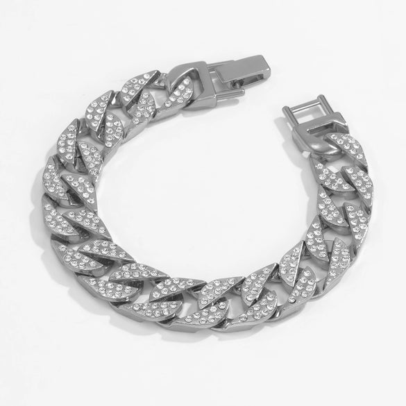 Men's Alloy Rhinestone Geometric Bracelet Trendy Hip Hop Style