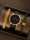 Men's Alloy Sports Watch With Round Dial Beaded Woven Bracelet And Stainless Steel Clasp