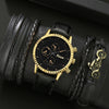 Men's Alloy Sports Watch With Round Dial Beaded Woven Bracelet And Stainless Steel Clasp