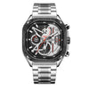 Men's Alloy Square Watch With Mineral Strengthened Glass Mirror Stainless Steel Strap And Clasp Trendy Fashion Chronograph Luminous Calendar