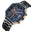 Men's Alloy Square Watch With Mineral Strengthened Glass Mirror Stainless Steel Strap And Clasp Trendy Fashion Chronograph Luminous Calendar