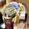 Men's Alloy Stainless Steel Leisure Doublesided Hollow Through Bottom Waterproof Luminous Pointer Watch With Onion Crown And Single Folding Buckle