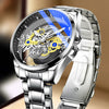 Men's Alloy Stainless Steel Leisure Doublesided Hollow Through Bottom Waterproof Luminous Pointer Watch With Onion Crown And Single Folding Buckle