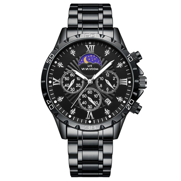 Men's Alloy Stainless Steel Waterproof Luminous Calendar Quartz Watch With Round Dial And Business Style
