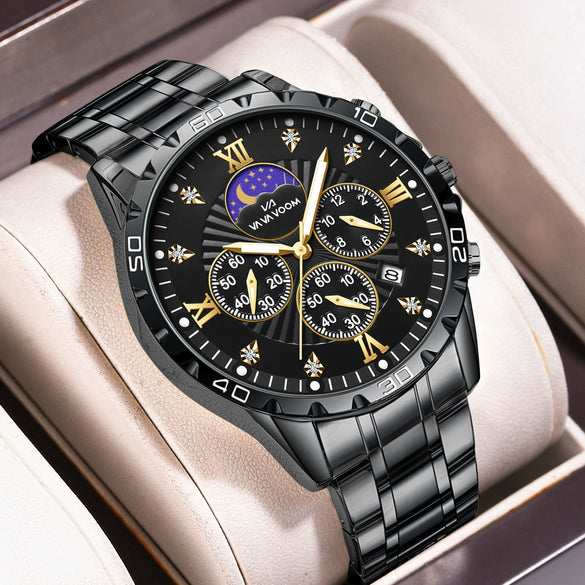 Men's Alloy Stainless Steel Waterproof Luminous Calendar Quartz Watch With Round Dial And Business Style