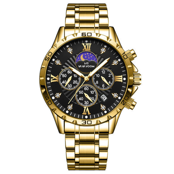 Men's Alloy Stainless Steel Waterproof Luminous Calendar Quartz Watch With Round Dial And Business Style
