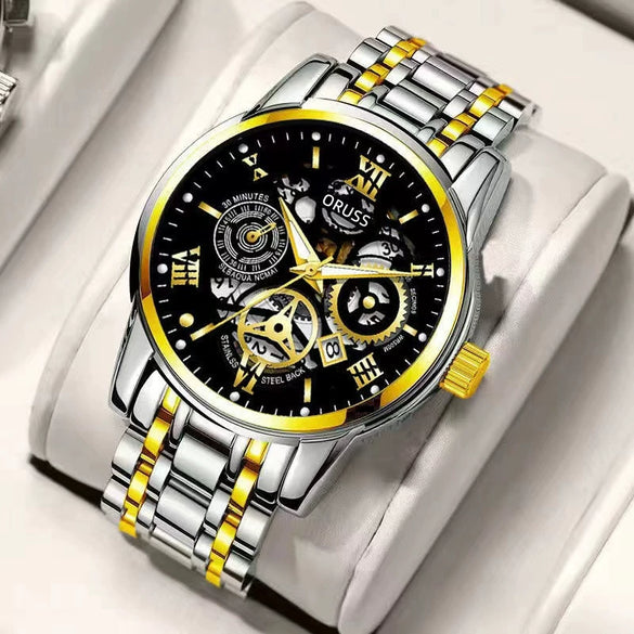 Men's Alloy Watch With Waterproof Luminous Hollow Design And Round Dial