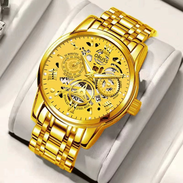 Men's Alloy Watch With Waterproof Luminous Hollow Design And Round Dial