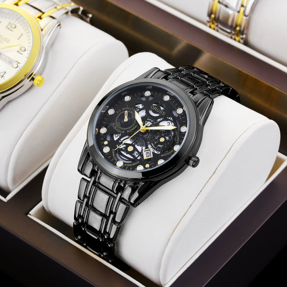Men's Alloy Wrist Watch Round Dial Personality Durable Trendy Cool Black Waterproof Luminous Business Style