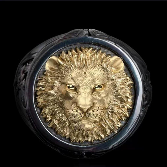 Men's And Women's Metal Goldplated Simple Style Ring With Lion Head Design