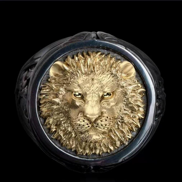 Men's And Women's Metal Goldplated Simple Style Ring With Lion Head Design