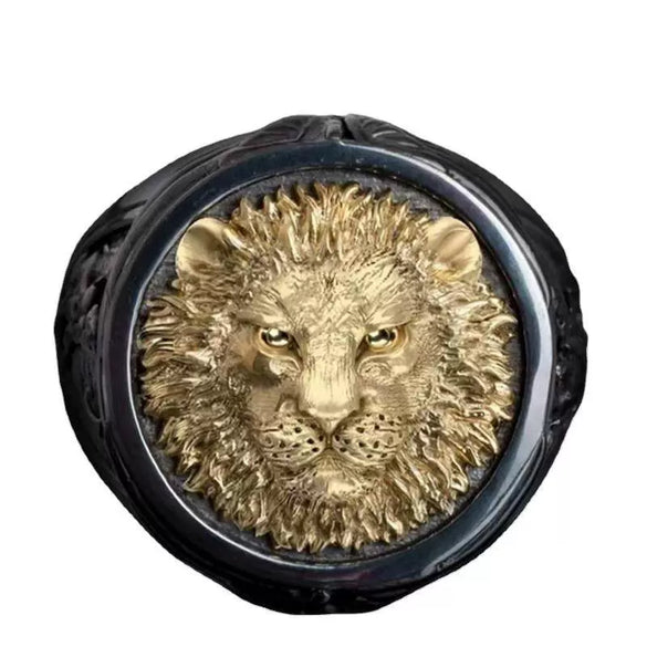 Men's And Women's Metal Goldplated Simple Style Ring With Lion Head Design