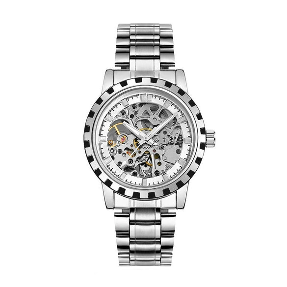 Men's Automatic Mechanical Alloy Watch With Hollow Luminous Waterproof Fashion Style And Round Dial