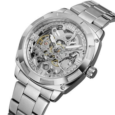 Men's Automatic Mechanical Square Dial Metal Case Stainless Steel Belt Casual Watch