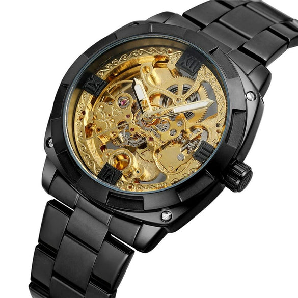 Men's Automatic Mechanical Square Dial Metal Case Stainless Steel Belt Casual Watch