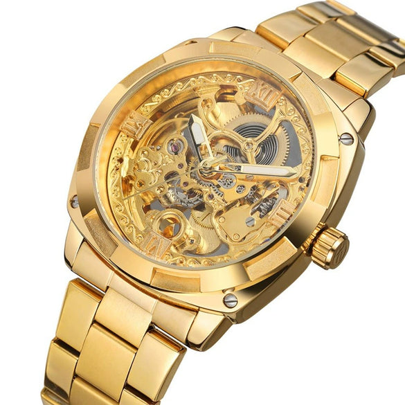 Men's Automatic Mechanical Square Dial Metal Case Stainless Steel Belt Casual Watch