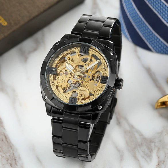 Men's Automatic Mechanical Square Dial Metal Case Stainless Steel Belt Casual Watch