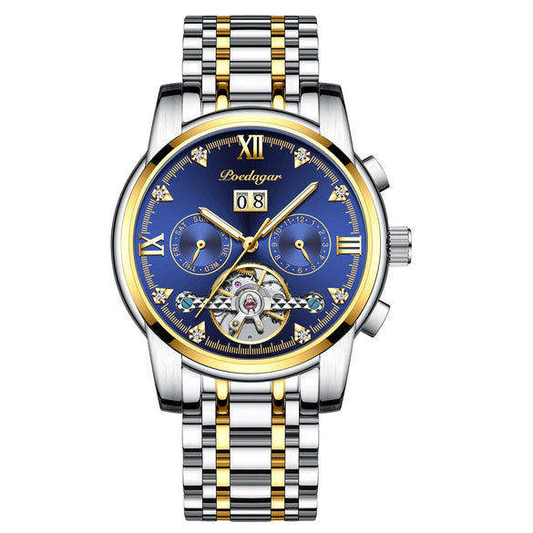 Men's Automatic Mechanical Watch Alloy Case Stainless Steel Strap Round Dial Sapphire Crystal Glass Mirror Business Style