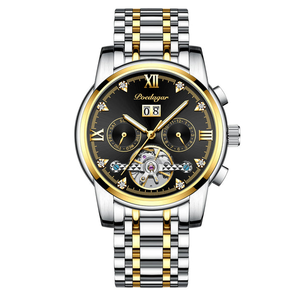 Men's Automatic Mechanical Watch Alloy Case Stainless Steel Strap Round Dial Sapphire Crystal Glass Mirror Business Style