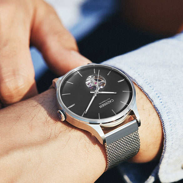 Men's Automatic Mechanical Watch Stainless Steel Case And Strap Round Dial Sapphire Glass Mirror Hollow Movement Luminous