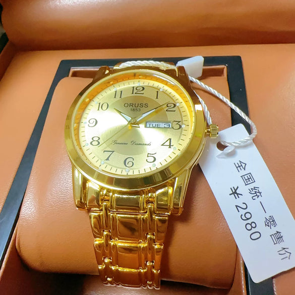 Men's Automatic Movement Alloy Case Fine Steel Strap Round Dial Mineral Reinforced Glass Mirror Leisure Style Luminous Waterproof Double Calendar Digital Watch