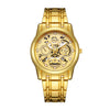 Men's Automatic Movement Hollow Calendar Luminous Alloy And Stainless Steel Round Wrist Watch With Spiral Crown And Single Folding Buckle