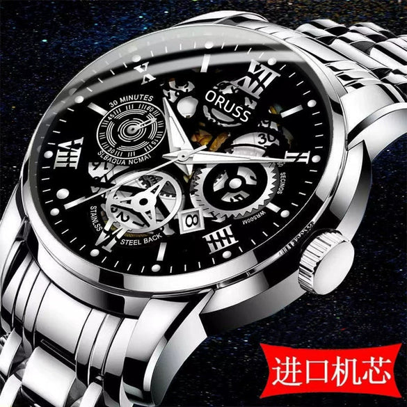 Men's Automatic Movement Watch Alloy Case And Strap Mineral Strengthened Glass Mirror Round Dial Leisure Style Luminous Waterproof