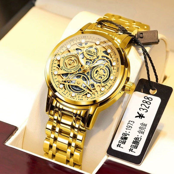 Men's Automatic Movement Watch Alloy Case And Strap Mineral Strengthened Glass Mirror Round Dial Leisure Style Luminous Waterproof