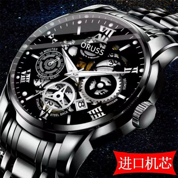 Men's Automatic Movement Watch Alloy Case And Strap Mineral Strengthened Glass Mirror Round Dial Leisure Style Luminous Waterproof