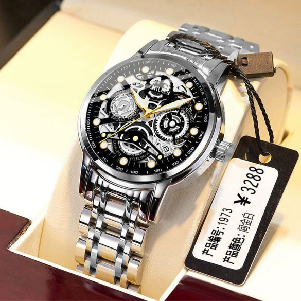 Men's Automatic Movement Watch Alloy Case And Strap Mineral Strengthened Glass Mirror Round Dial Leisure Style Luminous Waterproof