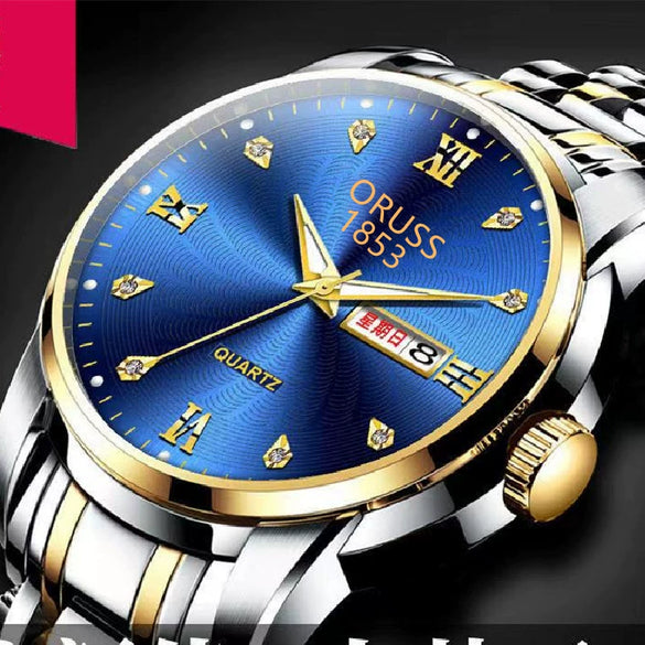 Men's Automatic Movement Waterproof Luminous Double Calendar Casual Business Style Watch With Alloy Strap And Stainless Steel Case