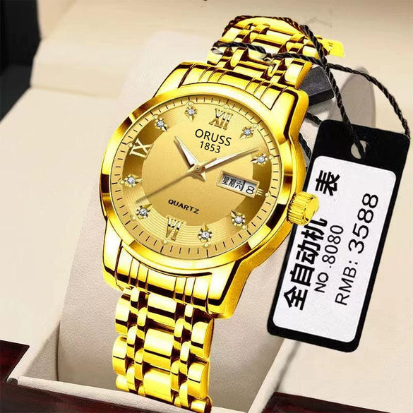 Men's Automatic Movement Waterproof Luminous Double Calendar Casual Business Style Watch With Alloy Strap And Stainless Steel Case