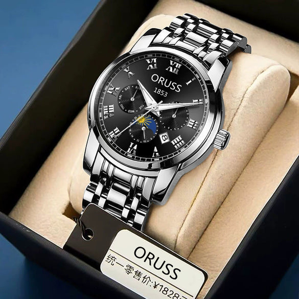 Men's Automatic Non Mechanical Business Style Watch With Alloy Case And Strap Mineral Strengthened Glass Mirror Round Dial