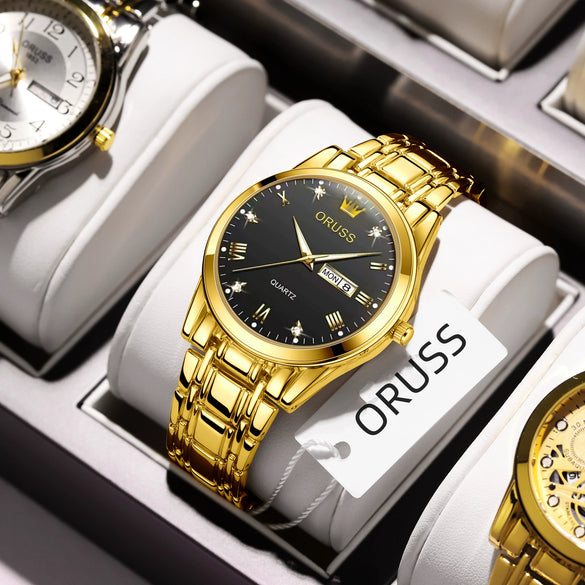 Men's Automatic Quartz Business Wrist Watch With Luminous Waterproof Calendar Round Dial Alloy Case Steel Strap Coated Glass Mirror