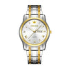 Men's Automatic Quartz Business Wrist Watch With Luminous Waterproof Calendar Round Dial Alloy Case Steel Strap Coated Glass Mirror