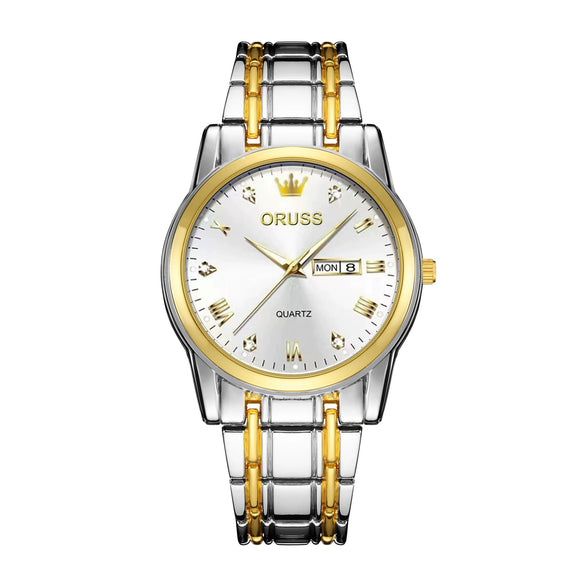 Men's Automatic Quartz Business Wrist Watch With Luminous Waterproof Calendar Round Dial Alloy Case Steel Strap Coated Glass Mirror