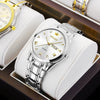 Men's Automatic Quartz Business Wrist Watch With Luminous Waterproof Calendar Round Dial Alloy Case Steel Strap Coated Glass Mirror