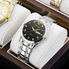Men's Automatic Quartz Business Wrist Watch With Luminous Waterproof Calendar Round Dial Alloy Case Steel Strap Coated Glass Mirror