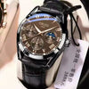Men's Automatic Quartz Watch Steel Case Pu Strap Round Dial Luminous Waterproof Rose Gold Sun Moon Star Concept
