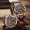 Men's Automatic Quartz Watch Steel Case Pu Strap Round Dial Luminous Waterproof Rose Gold Sun Moon Star Concept
