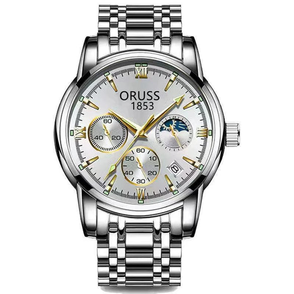 Men's Automatic Quartz Watch Steel Round Dial Luminous Waterproof
