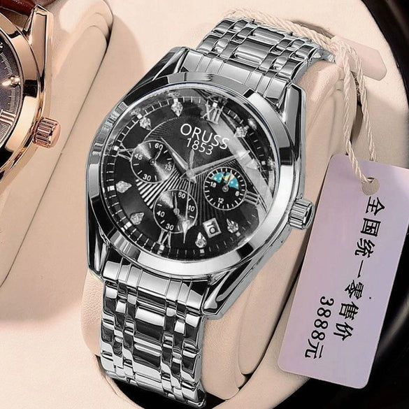 Men's Automatic Quartz Watch Steel Round Dial Luminous Waterproof