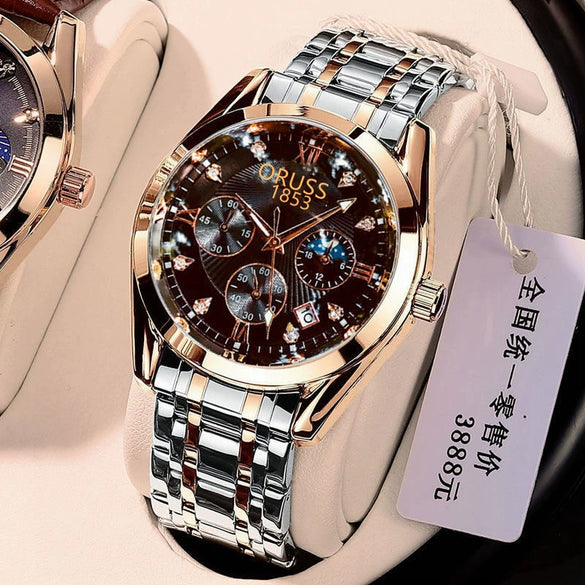 Men's Automatic Quartz Watch Steel Round Dial Luminous Waterproof