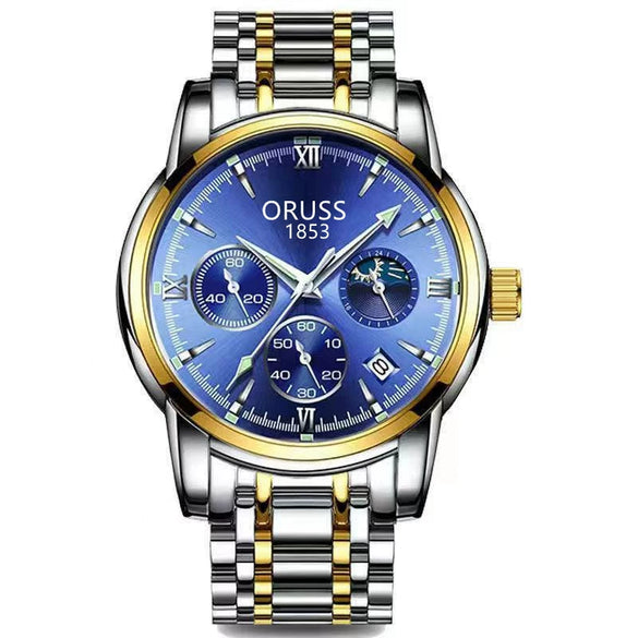 Men's Automatic Quartz Watch Steel Round Dial Luminous Waterproof