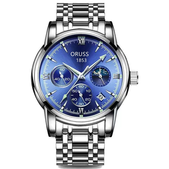Men's Automatic Quartz Watch Steel Round Dial Luminous Waterproof