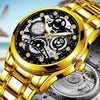 Men's Automatic Waterproof Luminous Hollow Fashion Fake Mechanical Watch With Alloy Case And Strap Stainless Steel Buckle Transparent Bottom And Mineral Reinforced Glass Mirror