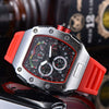 Men's Barrel Dial Quartz Watch With Carbon Fiber Pattern Pointer Display Rubber Strap Business Style Wholesale