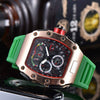 Men's Barrel Dial Quartz Watch With Carbon Fiber Pattern Pointer Display Rubber Strap Business Style Wholesale